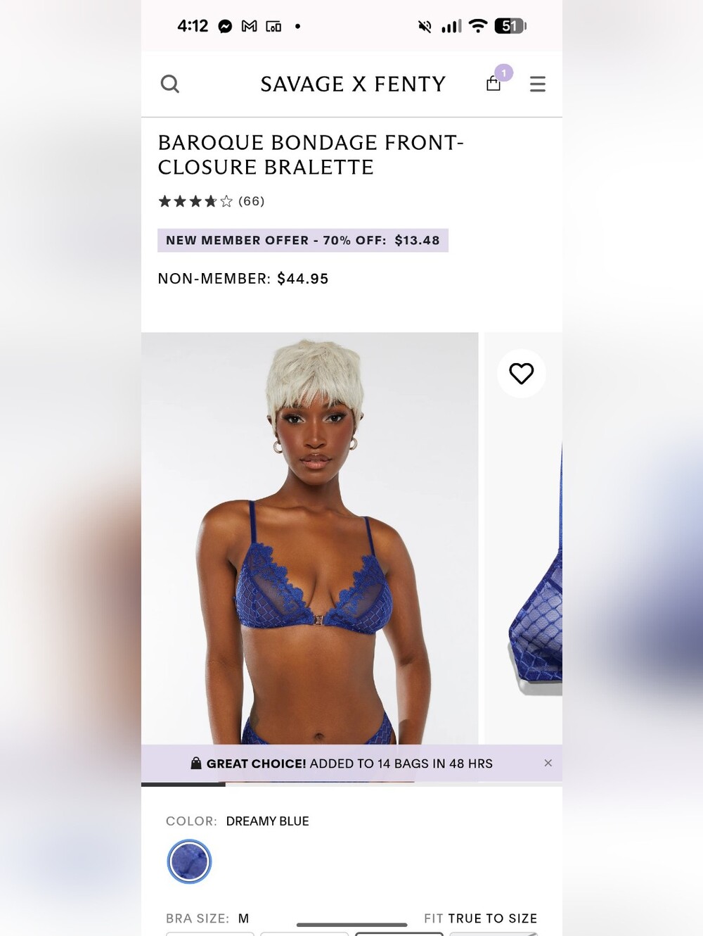 NWT Savage X Fenty Dreamy Blue Baroque Lace Front-Closure Bralette
